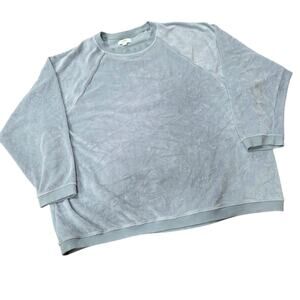 Aerie Velour Oversized Steel Blue Crew Neck Womans Sweatshirt Size Large